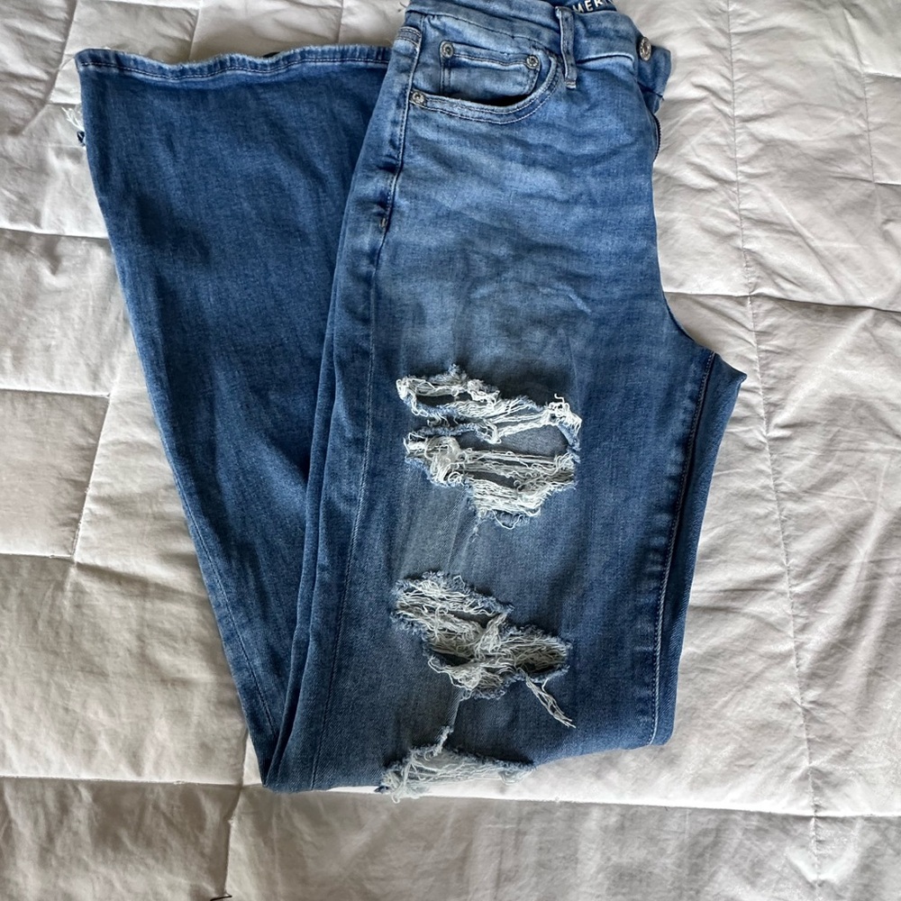 American Eagle Outfitters Ripped Blue Straight Leg Jeans